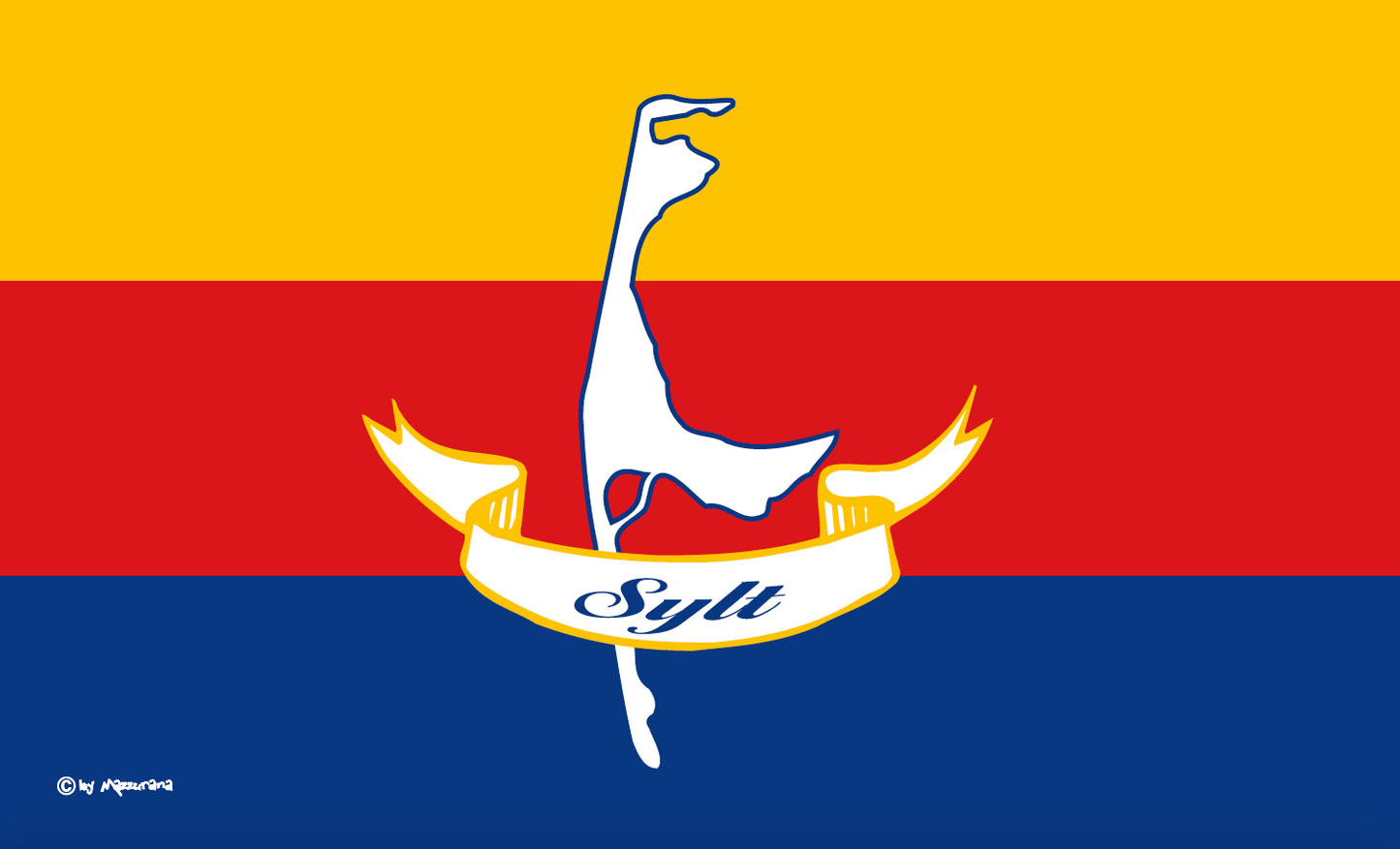 Sylt Flagge in Friesenfarben – mit Inselkontur & Schriftzug