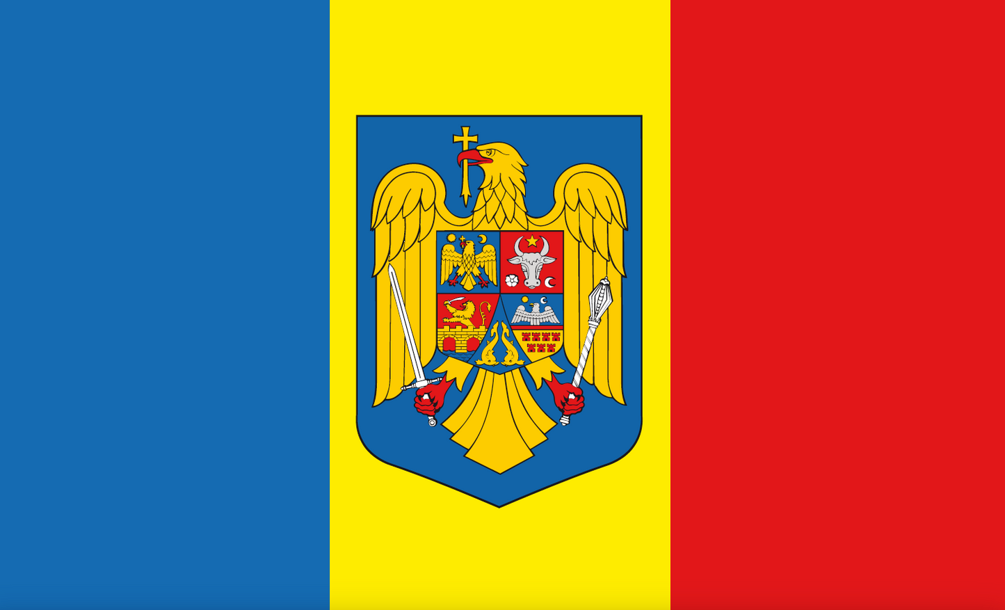 Romania flag with coat of arms – National flag of Romania