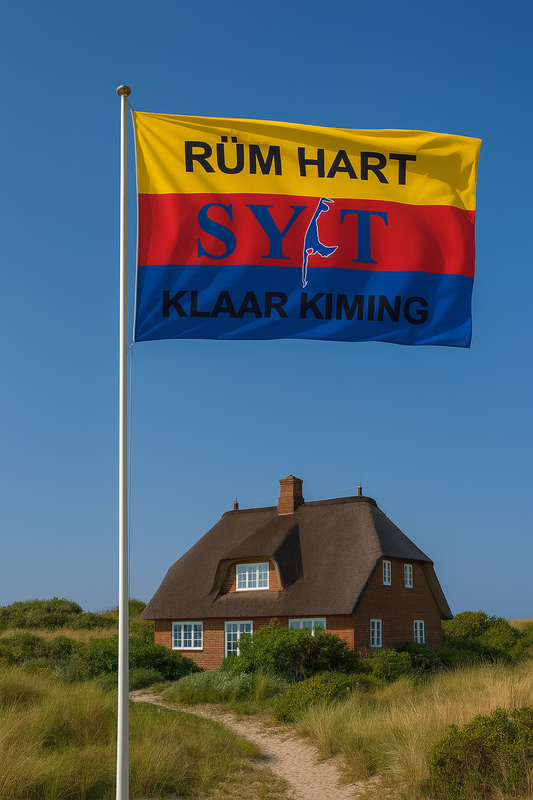 „Rüm Hart – Klaar Kiming“ Syltflagge mit Schriftzug & Inselmotiv