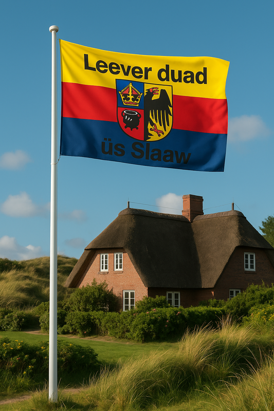 „Lever duad üs Slaaw“ Flagge – Friesischer Freiheitsruf im Wind