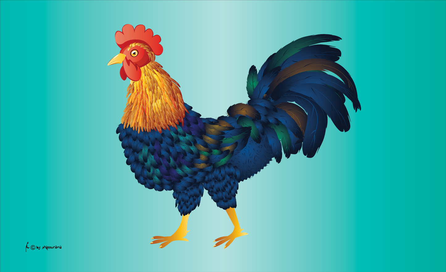 Hahn auf Türkis Flagge, Huhn, Geflügelzüchte Flagge, Tierflagge