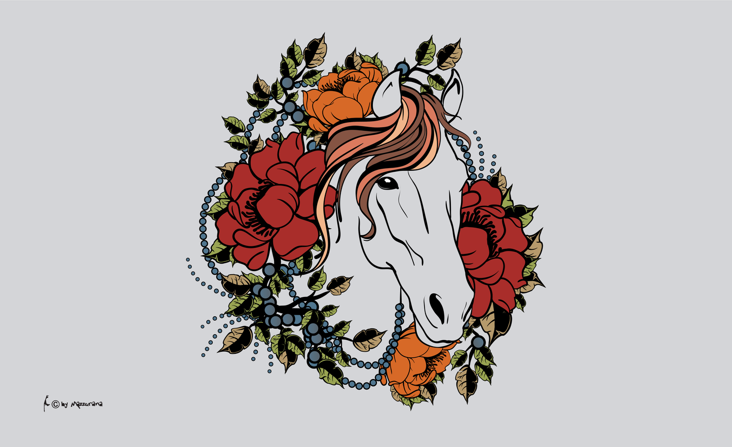 Tête de cheval avec des fleurs, chevaux, drapeaux d'animaux