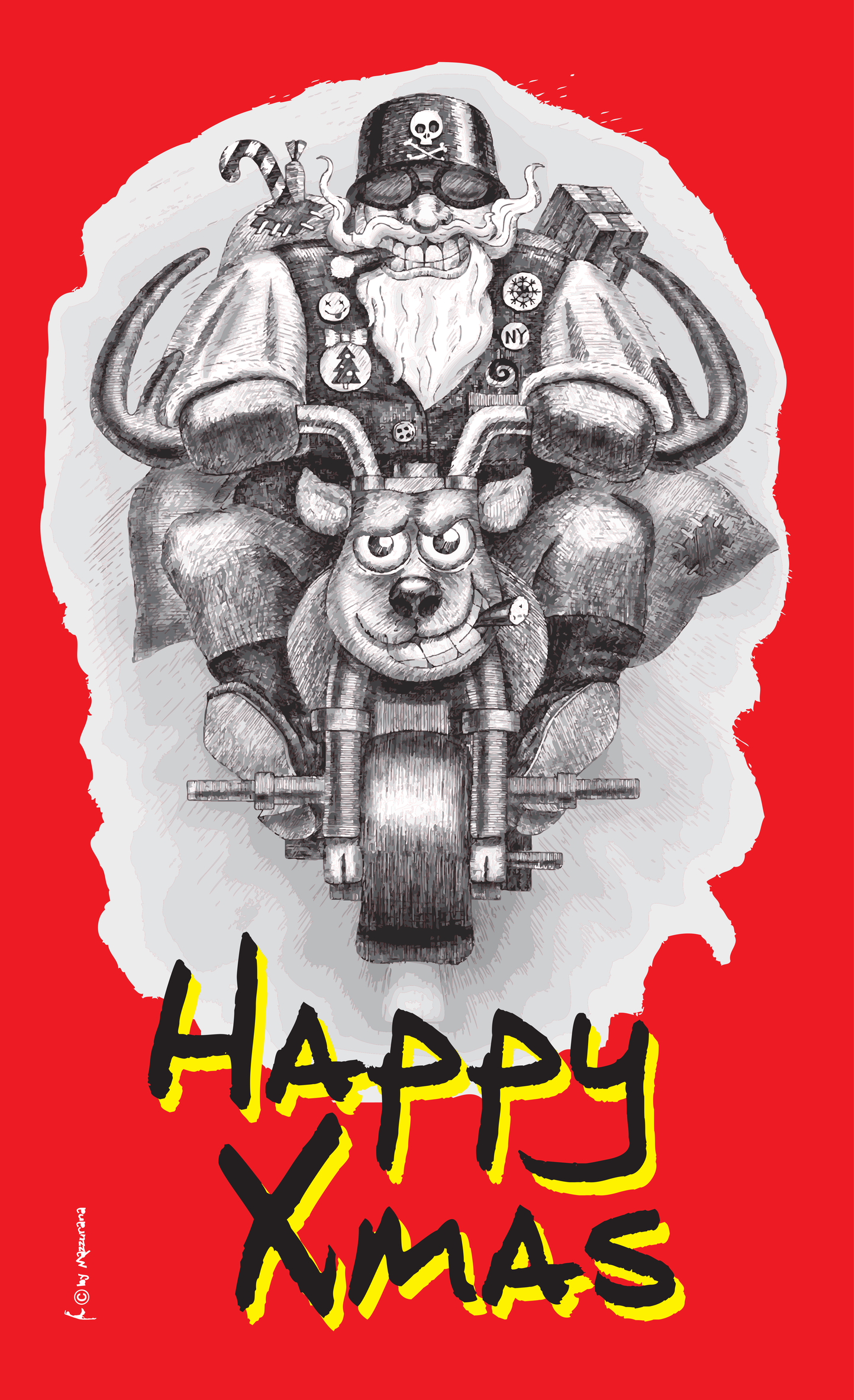 Santa Claus Biker 17, Motorradflagge, Motorrad, Bikerflagge