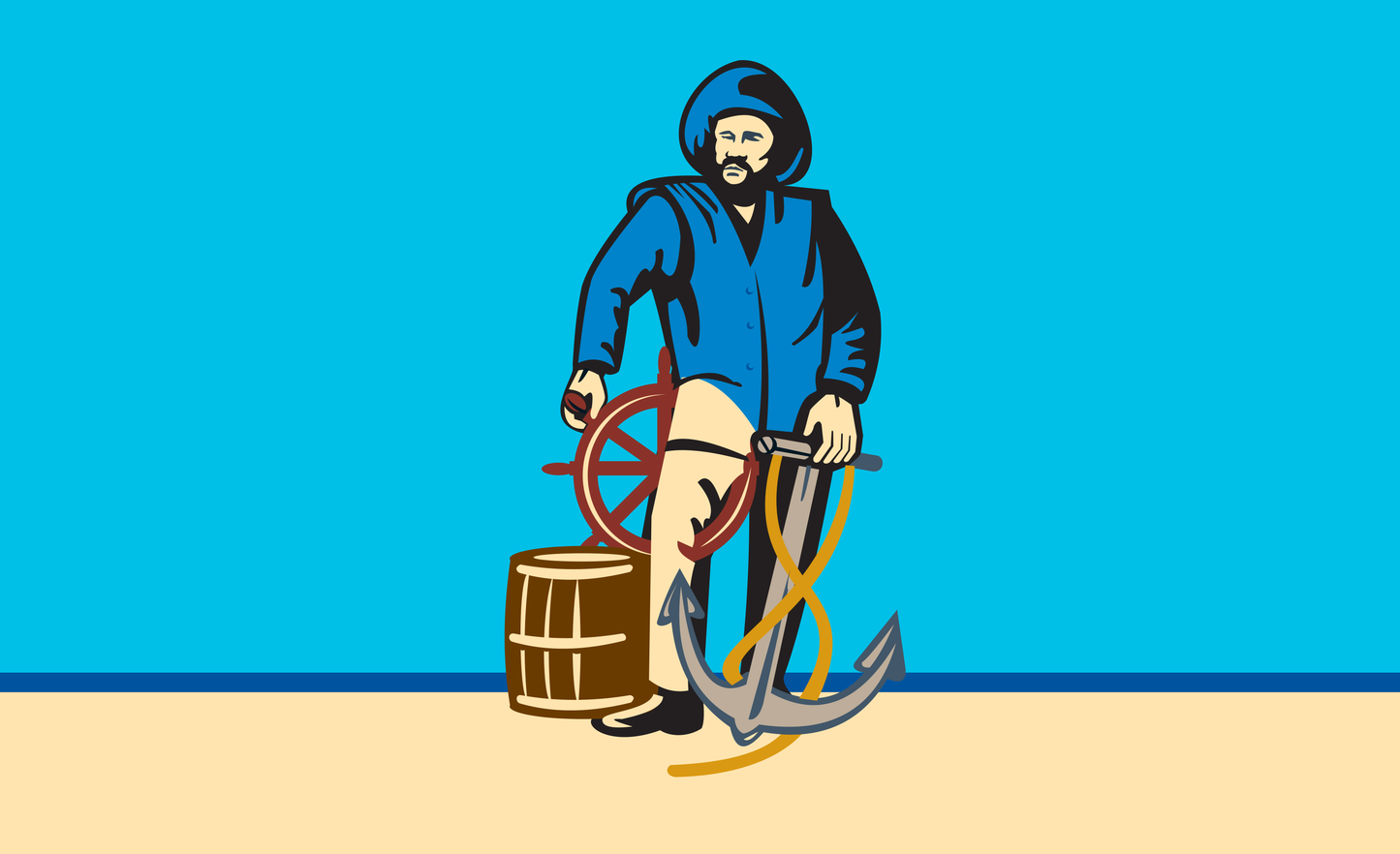 Seemann mit Anker Flagge