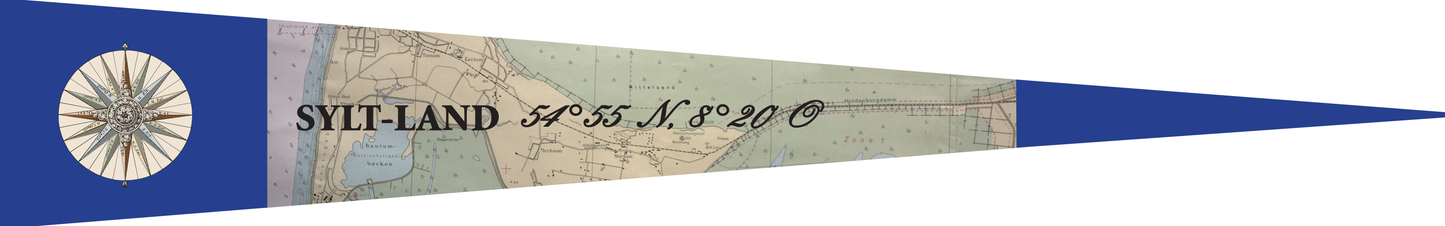 Wimpel Sylt-Land – Seekartenmotiv mit Koordinaten 54°55 N, 8°20 O