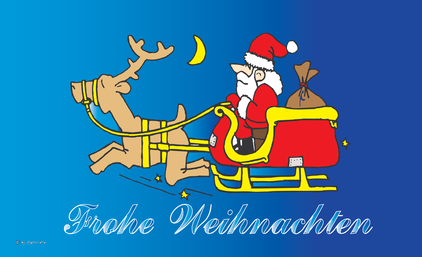 Weihnachtsflagge,Weihnachten blau, Schlitten, Weihnachtsmann