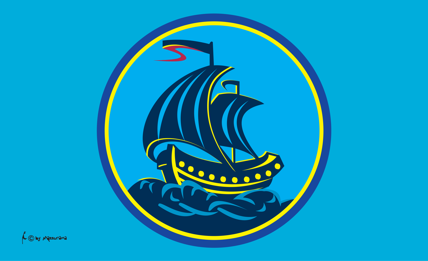 Two-masted blue flag, sailing ship flag