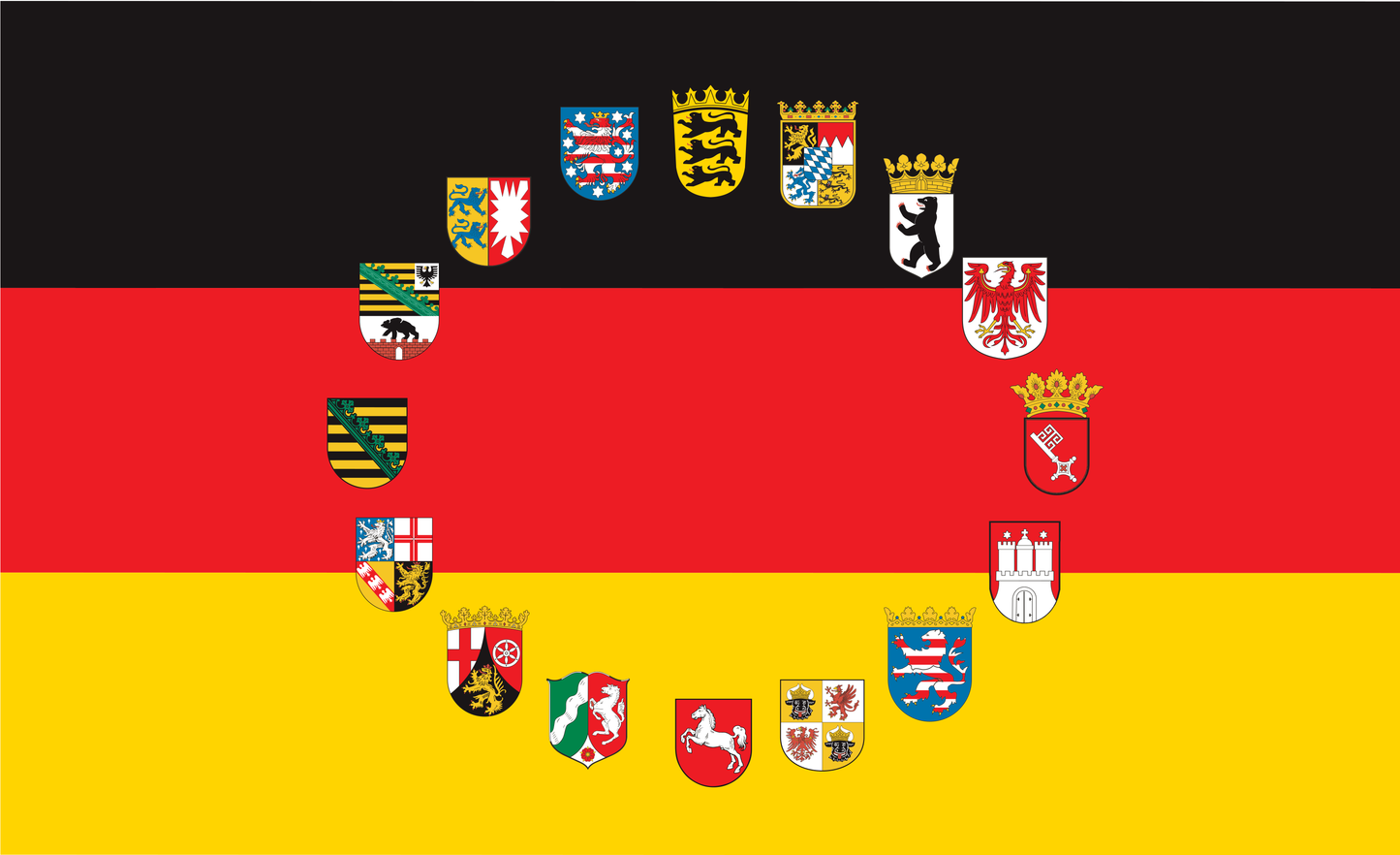 Deutschlandflagge mit allen Bundesländer-Wappen – Einheit in Vielfalt