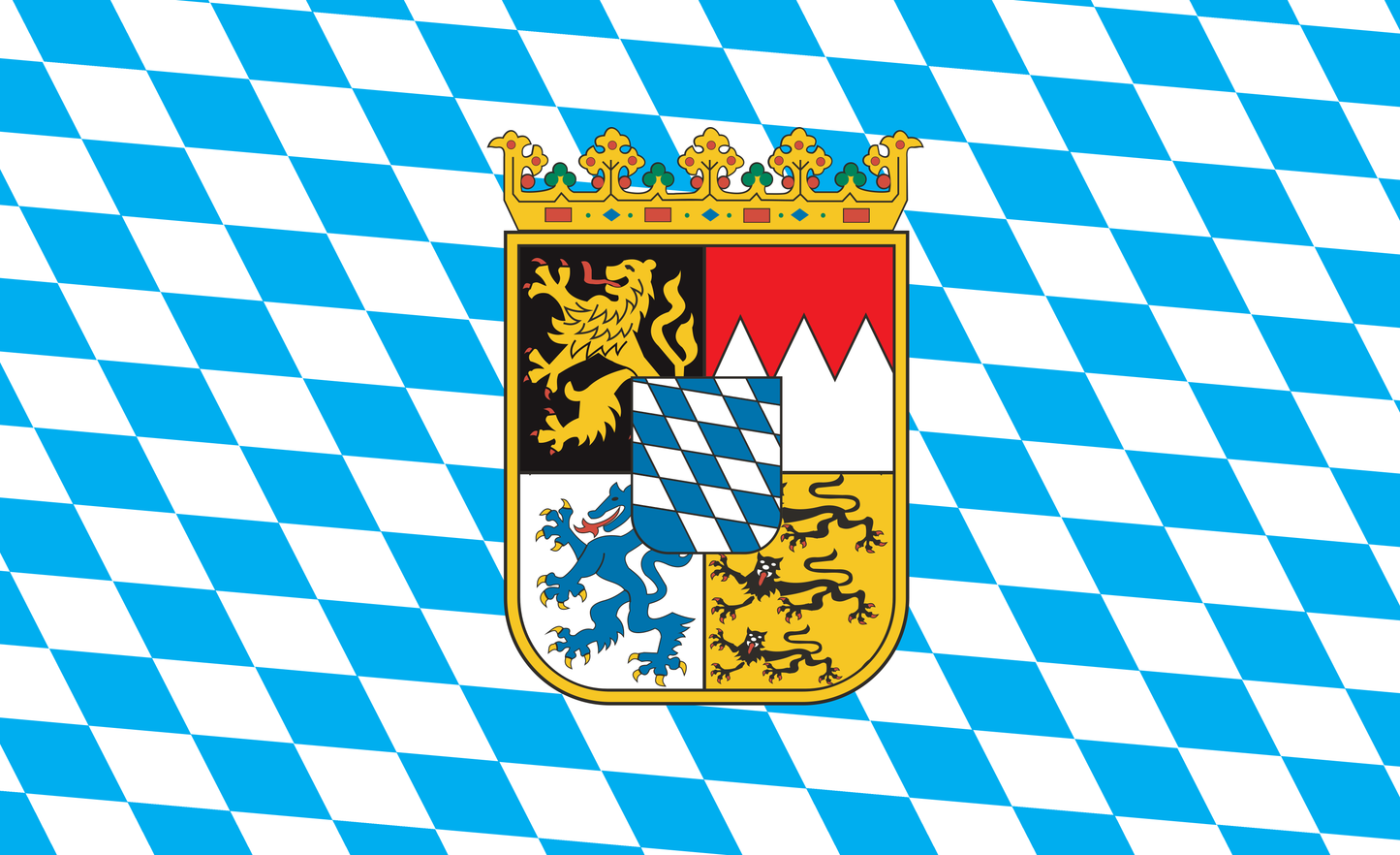 Bayernflagge mit Rautenmuster & Staatswappen – Landesflagge Bayerns
