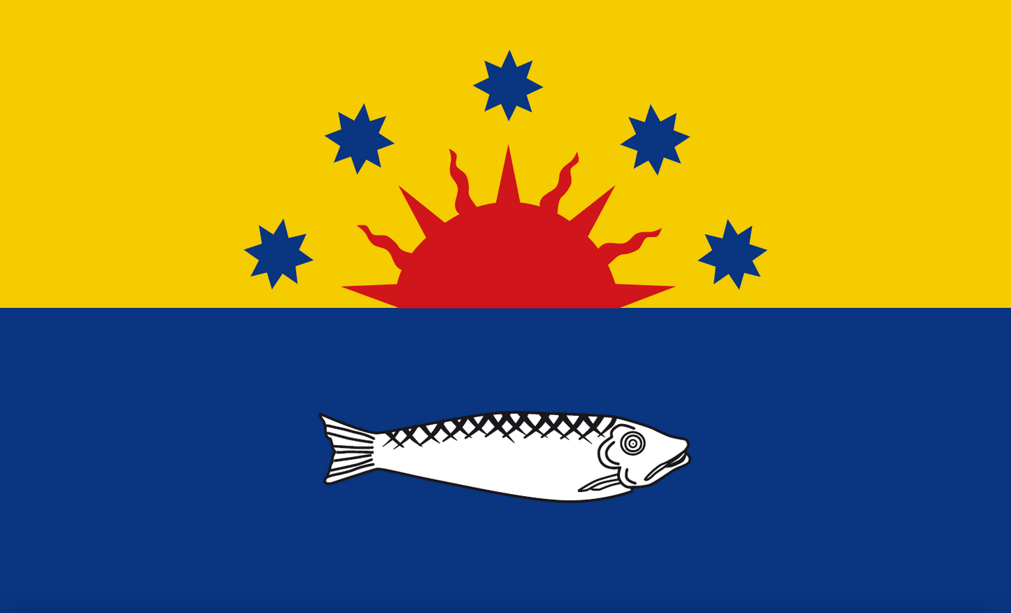 Flagge von Sylt-Ost – Sonne, Sterne & Hering