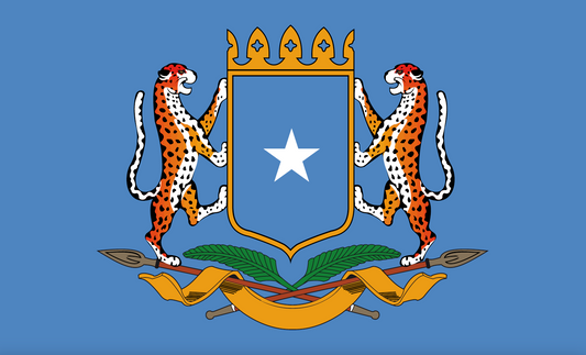 Somalia Flag Coat of Arms – State coat of arms on a blue background