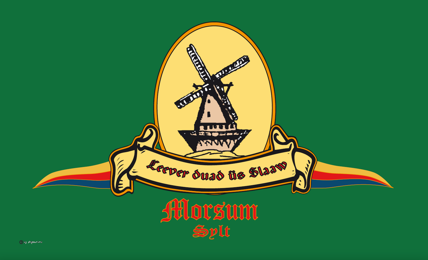 Morsum Flagge mit Historischer Mühle – Sylt-Geschichte für Zuhause