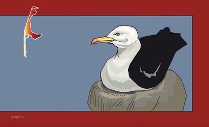 Mouette assise – Drapeau de Sylt orné d'un motif d'animal marin