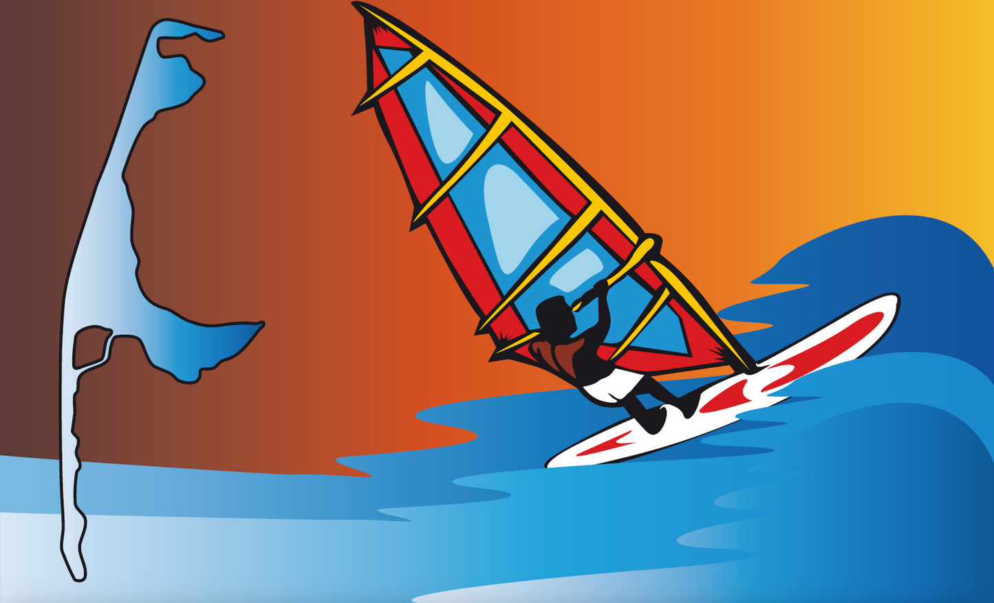 Surf-Syltflagge – Wellen, Wind & Sonnenuntergang