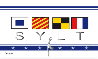 Pavillon de Sylt – Motif nautique avec pavillons de signalisation et silhouette de l'île