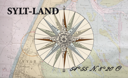 Drapeau de Sylt-Land avec rose des vents et carte marine – l'esprit côtier rencontre le design maritime