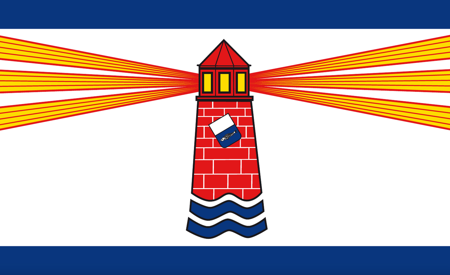 Westerland Syltflagge – Leuchtturm mit Lichtstrahlen im modernen Design