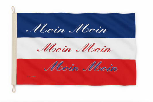 Moin Moin Flagge in Schleswig-Holstein Farben – Norddeutscher Charme für Zuhause & unterwegs