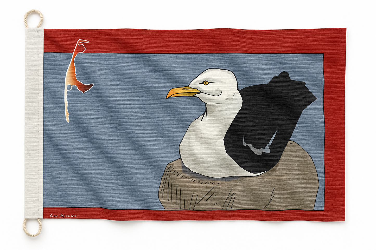 Möwe sitzend – Syltflagge mit maritimem Tiermotiv
