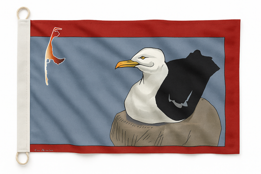 Möwe sitzend – Syltflagge mit maritimem Tiermotiv