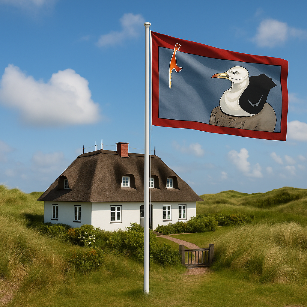 Möwe sitzend – Syltflagge mit maritimem Tiermotiv