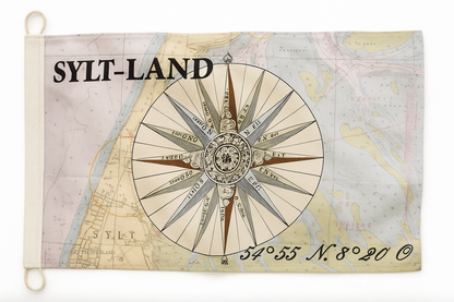 Drapeau de Sylt-Land avec rose des vents et carte marine – l'esprit côtier rencontre le design maritime