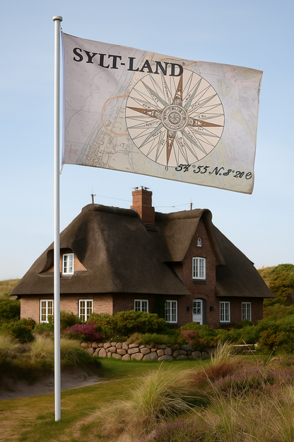 Drapeau de Sylt-Land avec rose des vents et carte marine – l'esprit côtier rencontre le design maritime