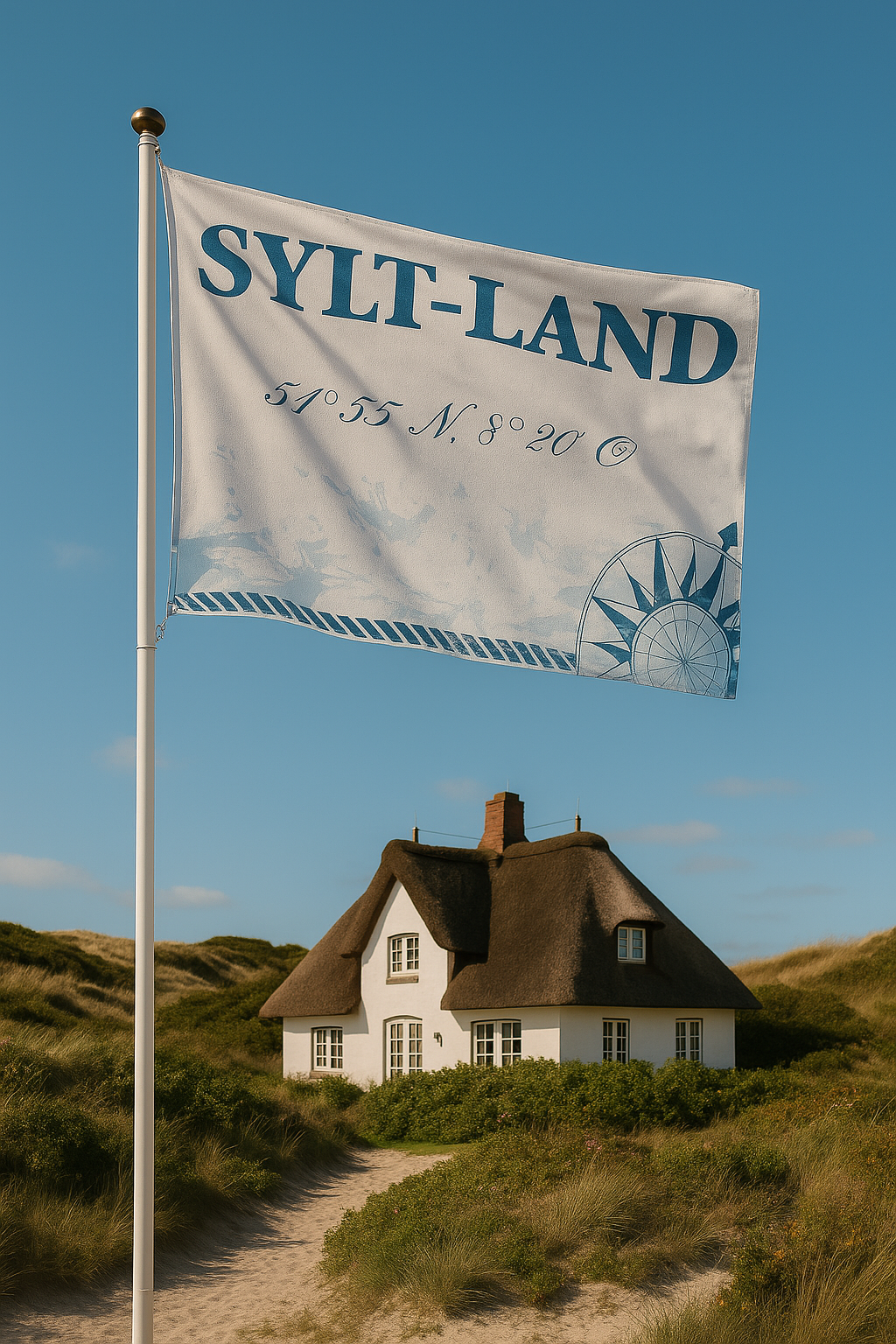 Sylt-Land Flagge Blau – Maritimes Design mit Koordinatenliebe