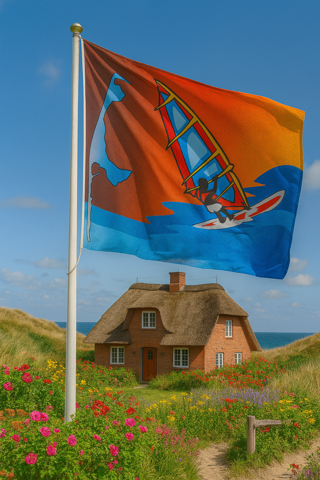 Surf-Syltflagge – Wellen, Wind & Sonnenuntergang