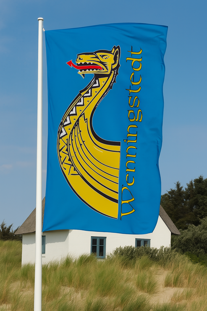 Drapeau de Wenningstedt – Un portrait classique de Sylt avec une tête de dragon
