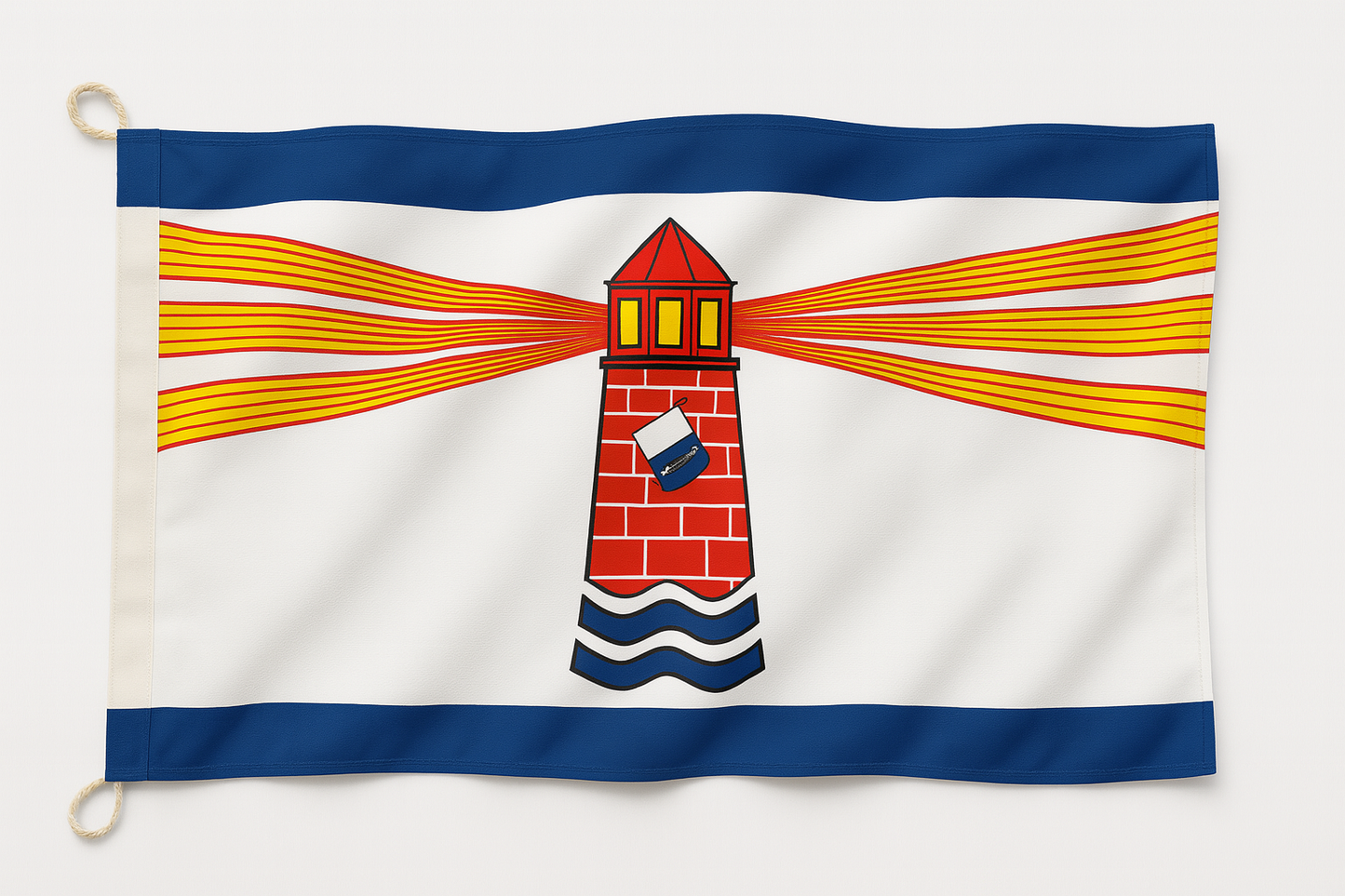 Westerland Syltflagge – Leuchtturm mit Lichtstrahlen im modernen Design