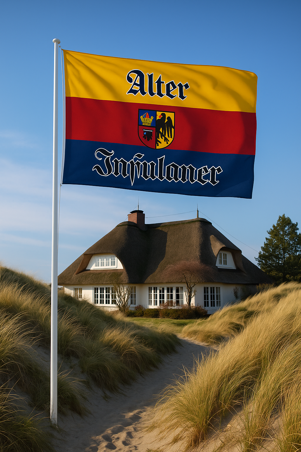 „Alter Insulaner“ Flagge in Friesenfarben – Küstenstolz zum Hissen