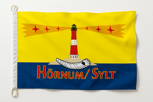 Hörnum Flagge mit Schrift – Der Süden von Sylt im Wind