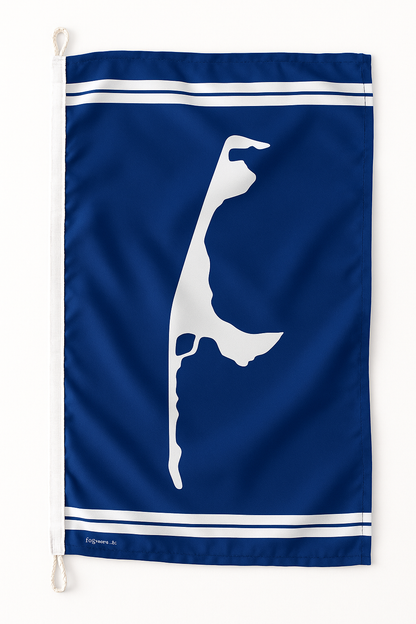 Drapeau bleu vertical de Sylt – L’île de caractère, présentée dans un style moderne