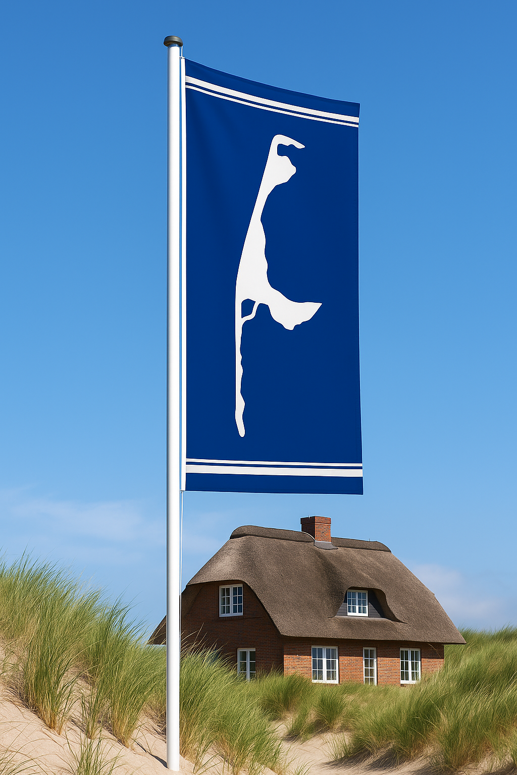 Sylt Flagge Blau Hochkant – Die Insel mit Charakter, modern in Szene gesetzt