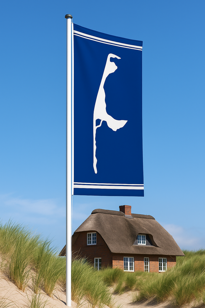 Drapeau bleu vertical de Sylt – L’île de caractère, présentée dans un style moderne
