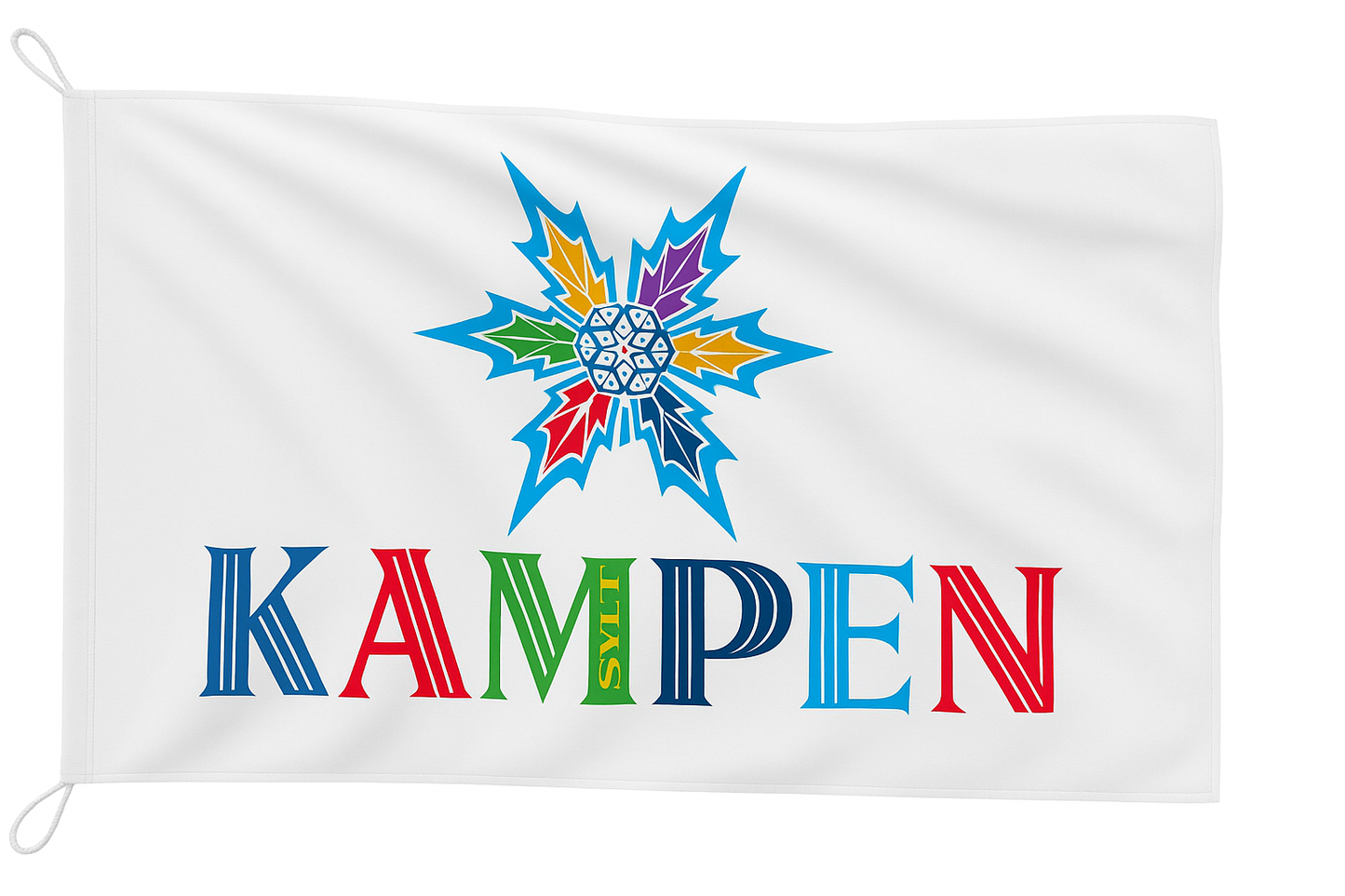 Kampen Flagge mit buntem Schriftzug – Farbe bekennen für deinen Lieblingsort