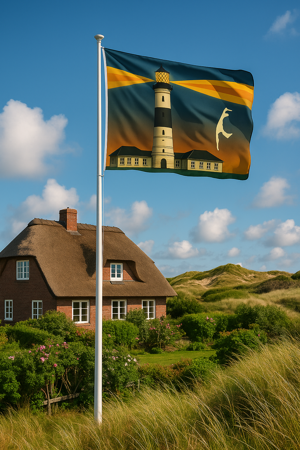 Leuchtturm Flagge „Abenddämmerung – Kampen“ – Sylter Magie im Licht der Küste