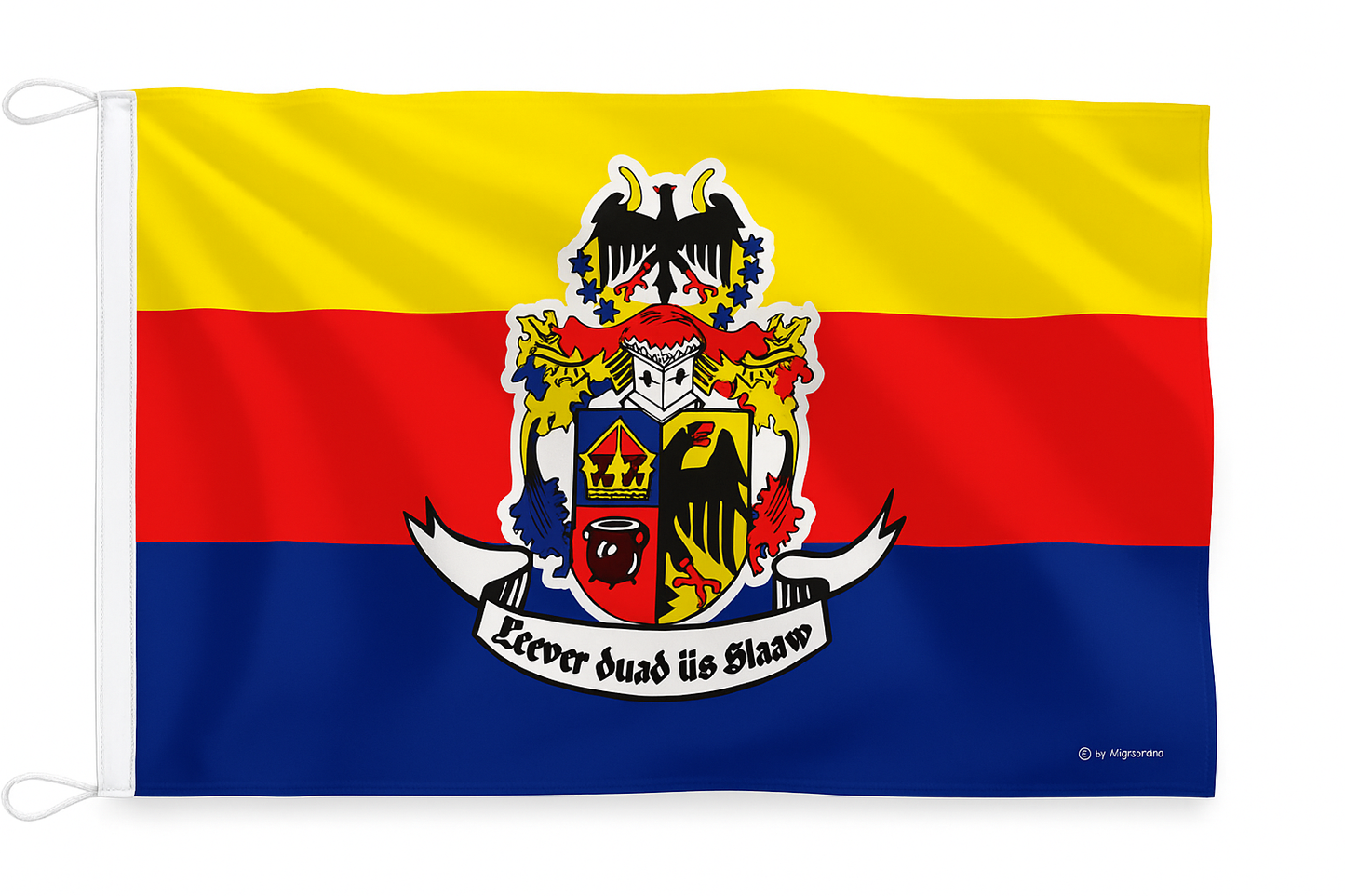 „Lever duad üs Slaaw“-Flagge mit traditionellem Wappen – Friesischer Stolz im Wind