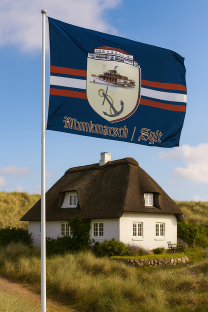 Munkmarsch flag with historic ferry house – A piece of Sylt history for your home