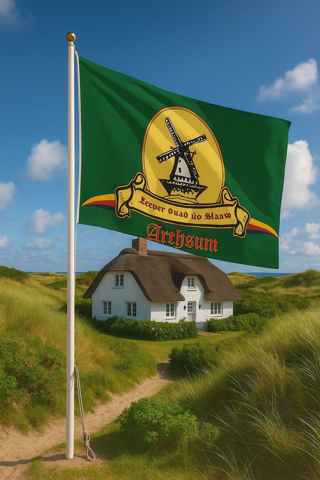 Archsum Flagge mit Historischer Mühle – Erinnerung an ein Sylter Wahrzeichen