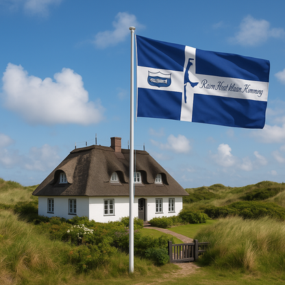 Croix de Sylt avec l'inscription « Rüm Hart – Klaar Kiming » – Identité de la mer du Nord à hisser