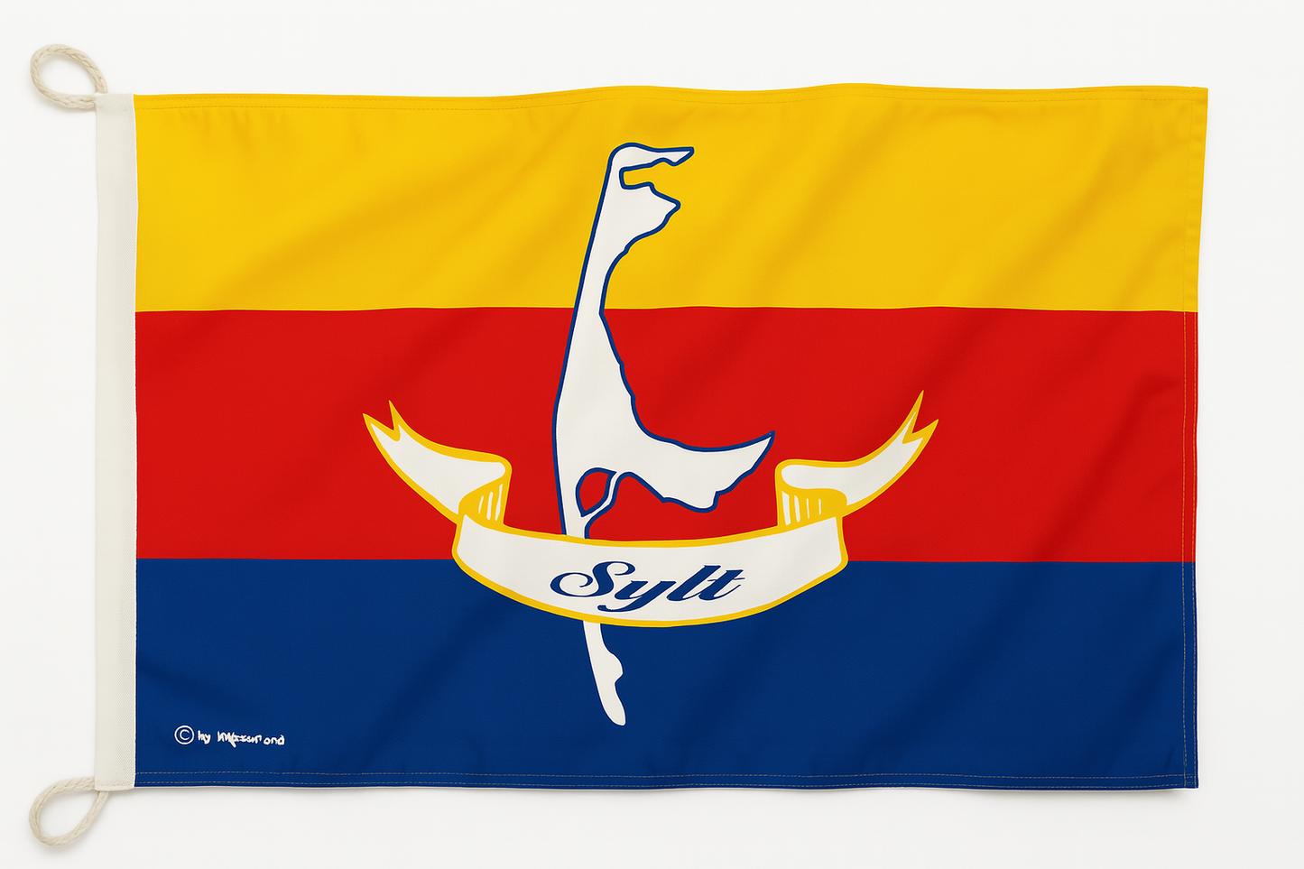 Sylt Flagge in Friesenfarben – mit Inselkontur & Schriftzug