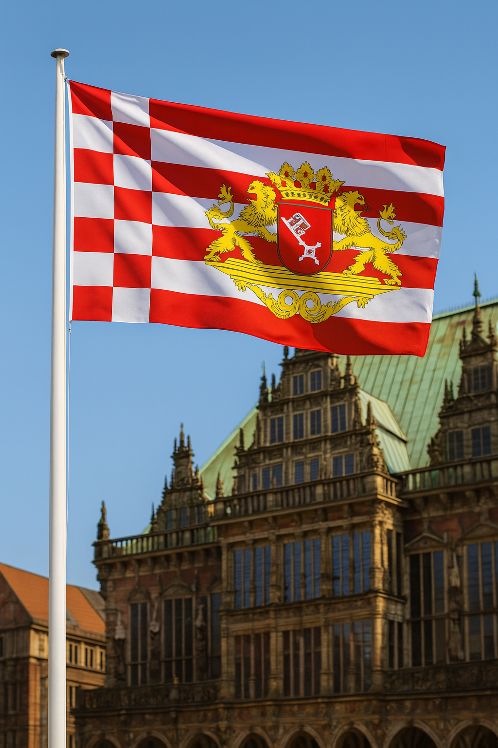 Bremen Flagge mit Wappen und Löwen – Hanseatische Tradition trifft königliche Symbolik
