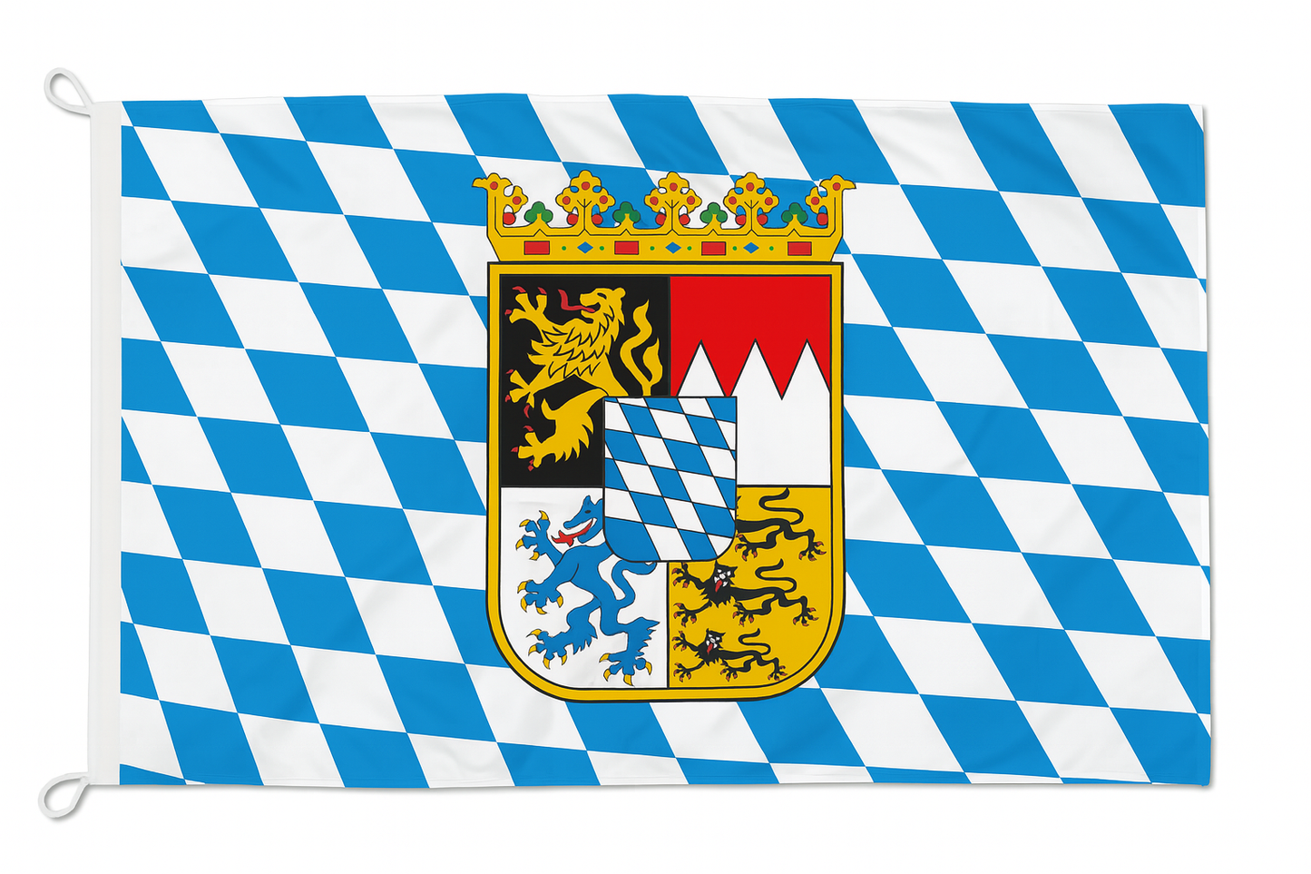 Bayernflagge mit Rautenmuster & Staatswappen – Landesflagge Bayerns