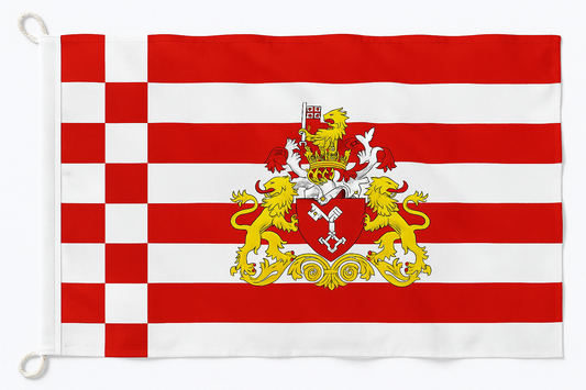 Bremenflagge mit Wappen & Krone – Hanseatische Würde in Rot-Weiß
