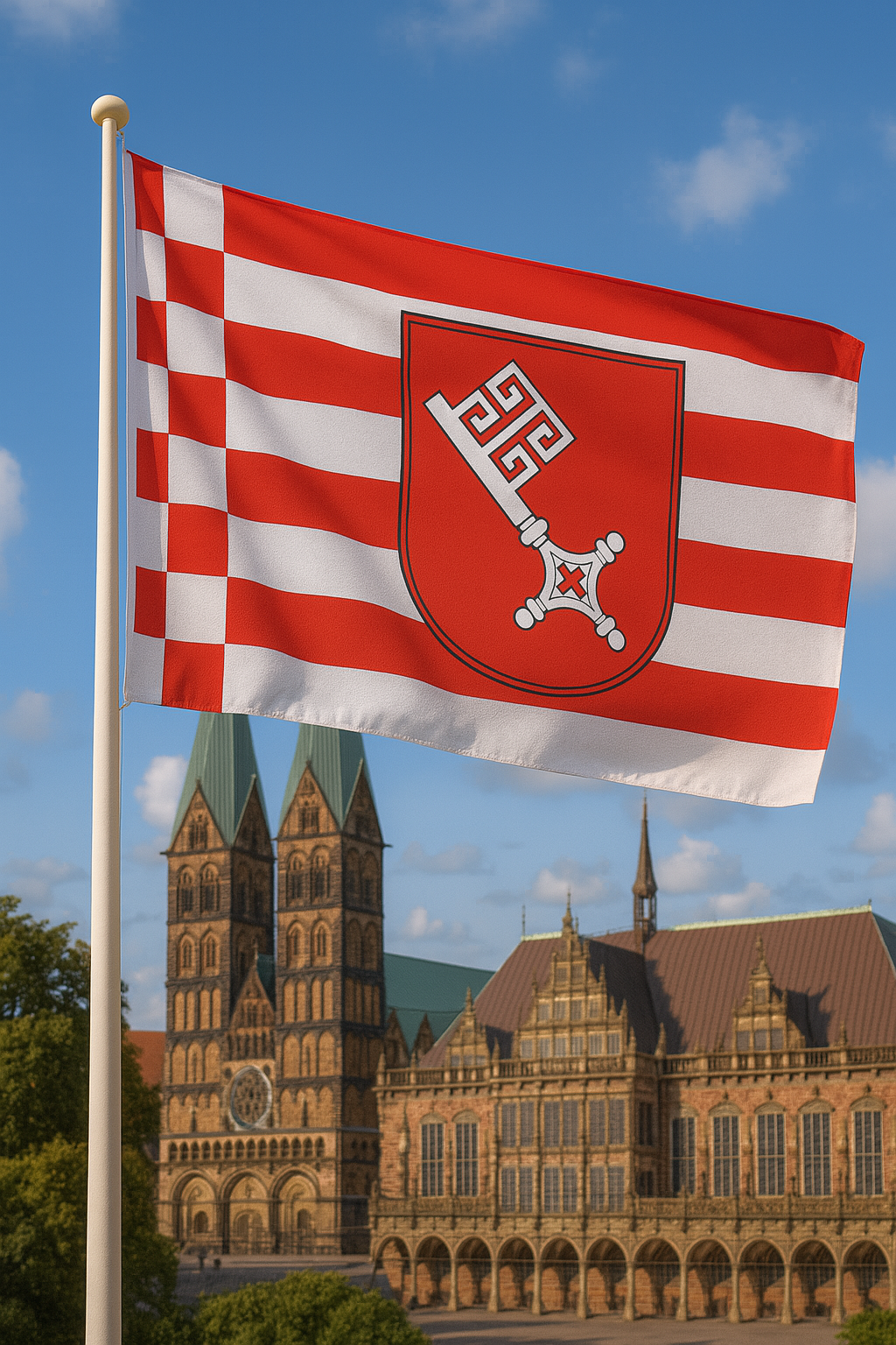 Bremenflagge mit Schlüsselwappen - Klassisch Streifen und Stadtwappen