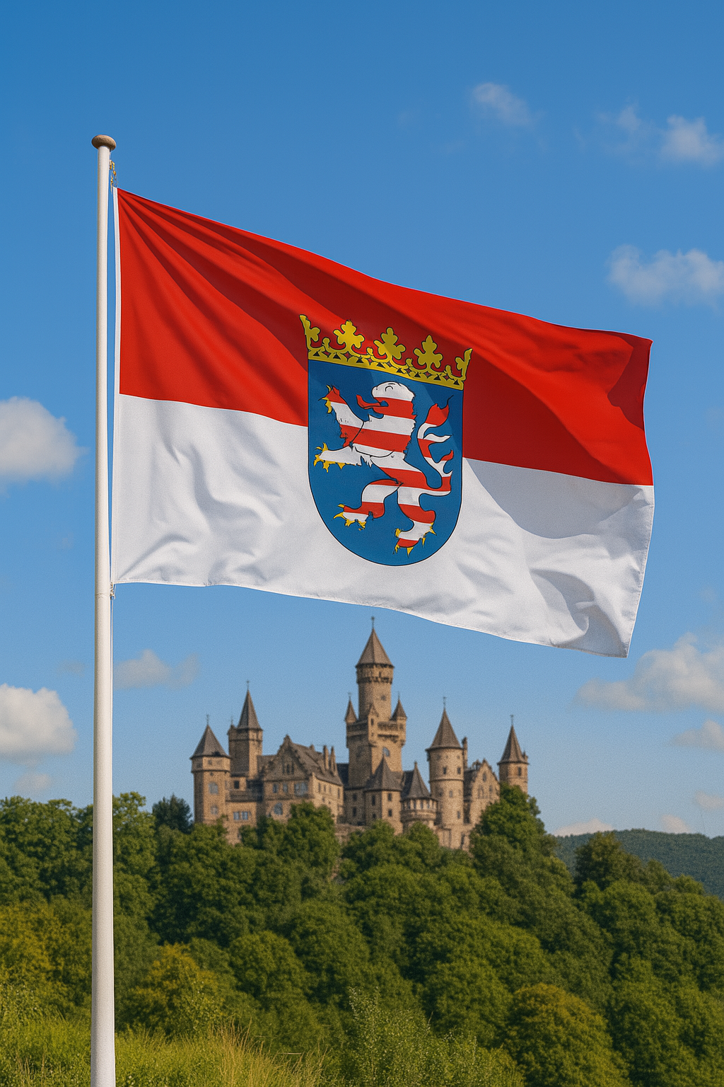 Hessenflagge mit Wappen – Landesstolz in Rot-Weiß-Blau