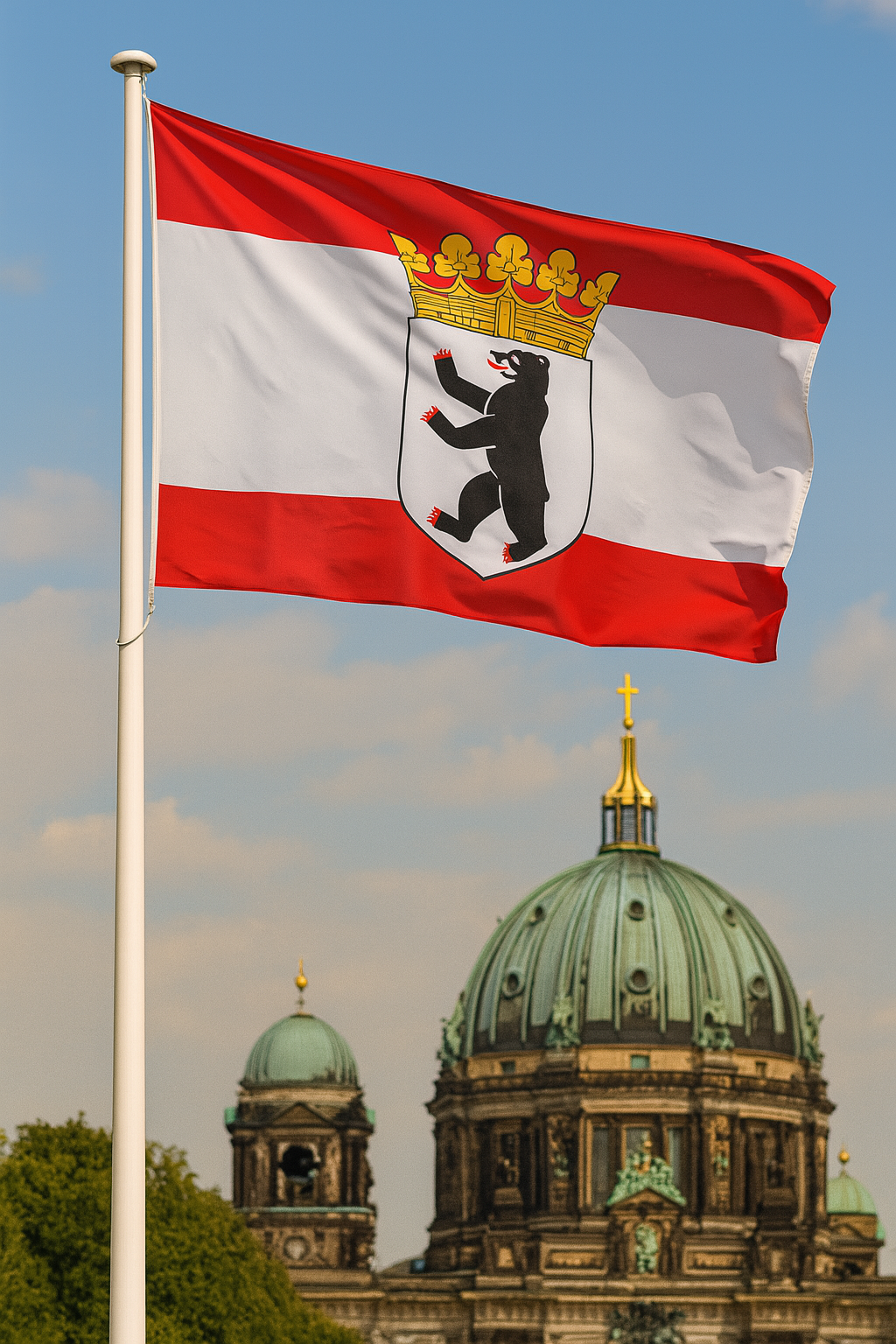 Berlin Flagge mit Wappen & Krone – Hauptstadt-Stolz im klassischen Design