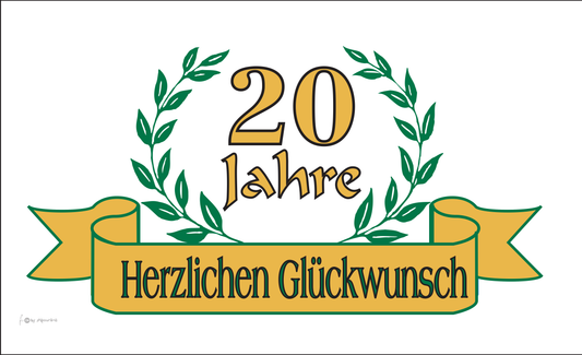 Jubiläum-Flagge, 20 Jahre,Festlichkeiten, Partys,Feiern,Familienfeste,Partyflaggen